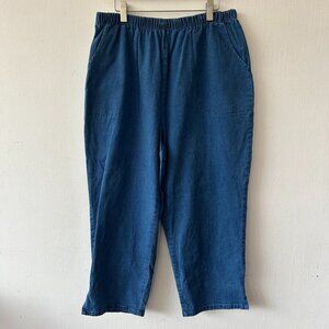 D&Co Elastic Waist Pull on Mom Jeans Womens Large Medium Wash Pockets